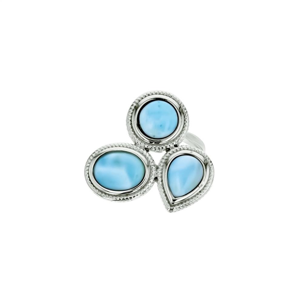 925 Sterling Silver Larimar Pear, Oval, Round Geometry Frame Ring 5 gm